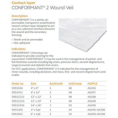 SMITH & NEPHEW CONFORMANT 2 Wound Veil, 4" x 4" Sheets, 48/cs. MPN: 5955044 - Image 2
