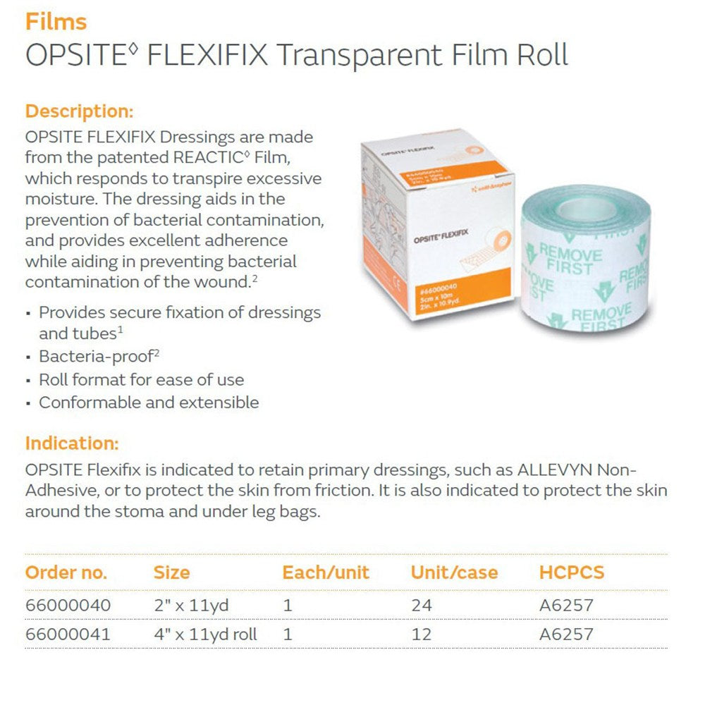 SMITH & NEPHEW OPSITE FLEXIFIX Transparent Film Roll, 4" x 11 yds, 12/cs. MPN: 66000041 - Image 2