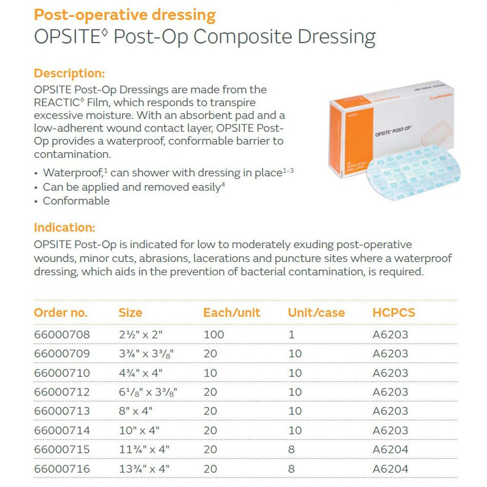 SMITH & NEPHEW OPSITE POST-OP Composite Dressing, 8" x 4", 20/bx, 10 bx/cs. MPN: 66000713 - Image 2