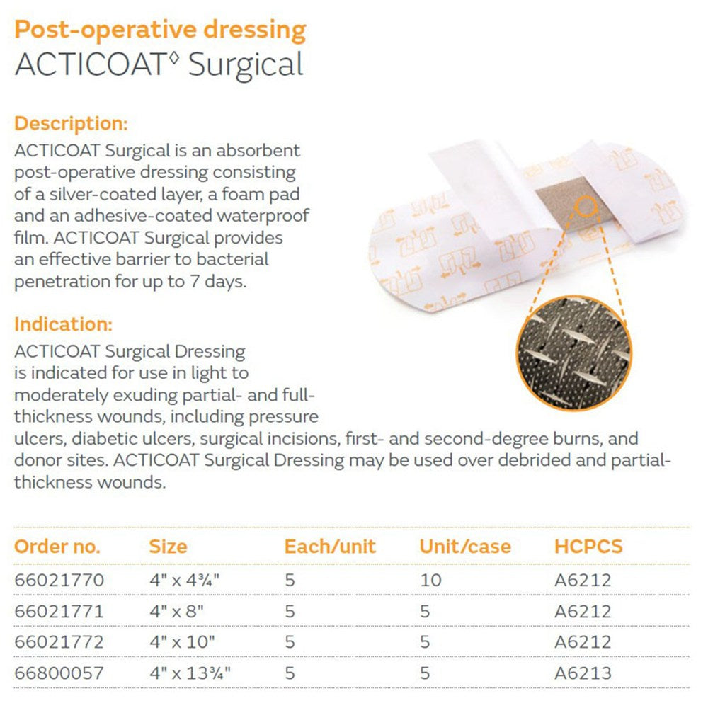 SMITH & NEPHEW ACTICOAT Surgical Dressing, Post-Operative, 4" x 10", 5/bx. MPN: 66021772 - Image 2