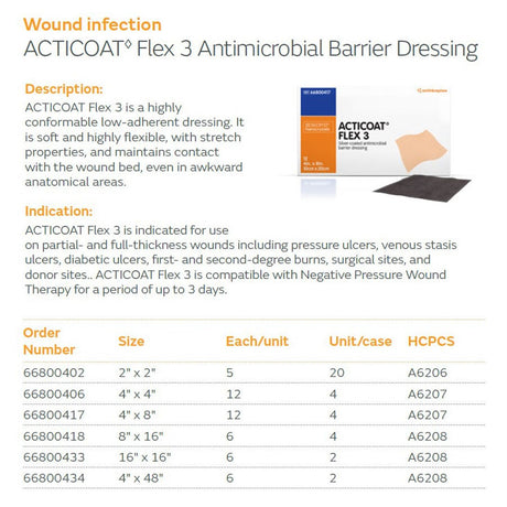 SMITH & NEPHEW ACTICOAT FLEX 3 Antimicrobial Barrier Dressing, 2" x 2", 5/bx. MPN: 66800402 - Image 2