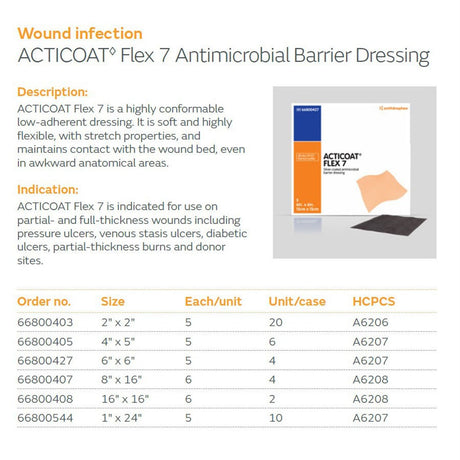 SMITH & NEPHEW ACTICOAT FLEX 7 Antimicrobial Barrier Dressing, 2" x 2", 5/bx. MPN: 66800403 - Image 2