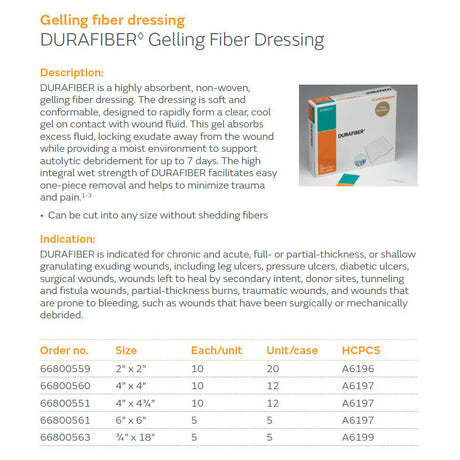 SMITH & NEPHEW DURAFIBER Gelling Fiber Dressing, 4" x 4-3/4", 10/bx, 12 bx/cs. MPN: 66800551 - Image 2