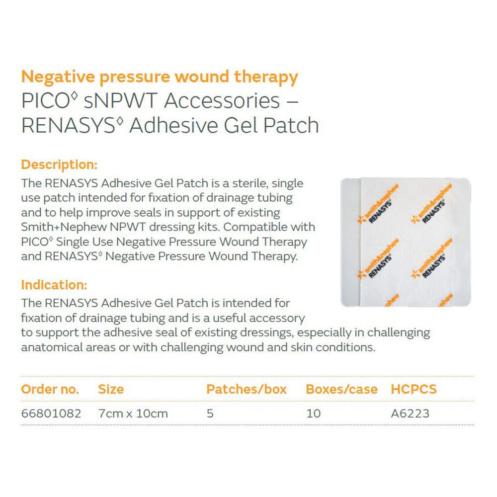 SMITH & NEPHEW RENASYS Adhesive Gel Patch for PICO sNPWT, 7cm x 10cm, 5/bx, 10 bx/cs. MPN: 66801082 - Image 2