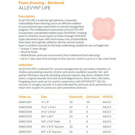 SMITH & NEPHEW ALLEVYN LIFE Foam Dressing, Bordered, Sacrum, 8-1/2" x 9", 10/bx, 4 bx/cs. MPN: 66801307 - Image 2