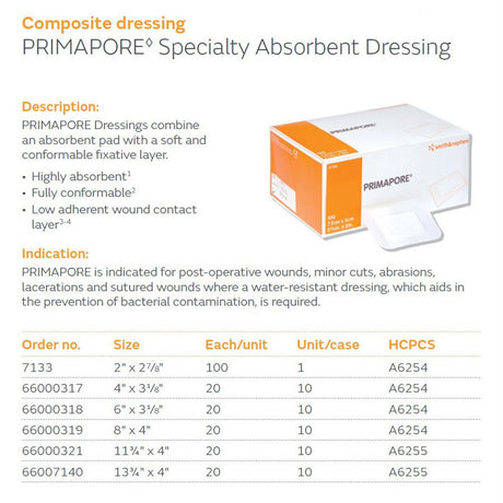 SMITH & NEPHEW PRIMAPORE Peripheral IV Adhesive Dressing, 2-3/4" x 2", Pad Size 40mm x 27mm, 100/pkg. MPN: 7133 - Image 2