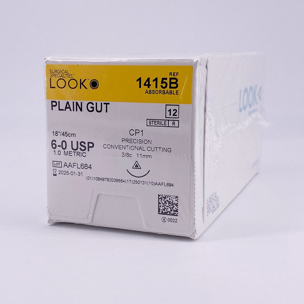 LOOK 6-0 Plain Gut Plastic Surgery Suture, 18"/45cm, CP1, 11mm 3/8 Circle. MPN: 1415B