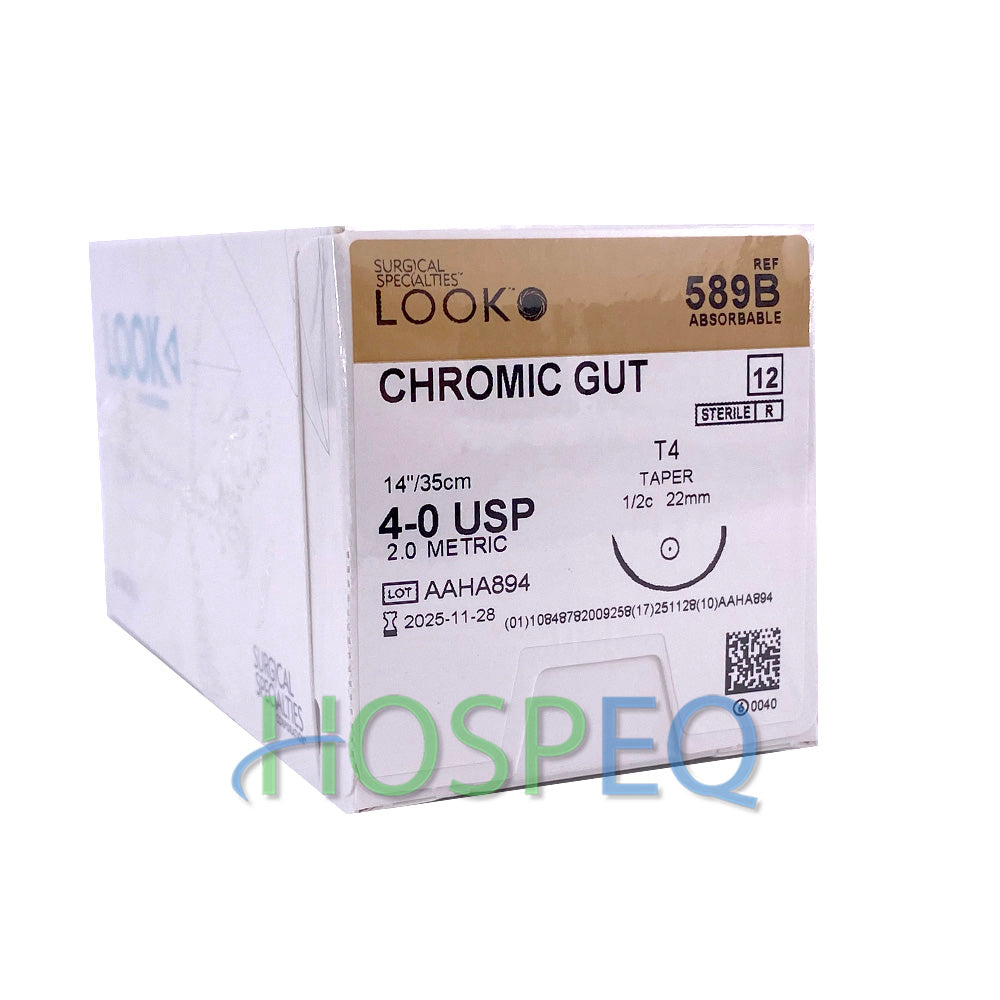 LOOK 4-0 Chromic Gut Dental Suture, 14"/35cm, T4, 22mm 1/2 Circle. MPN: 589B
