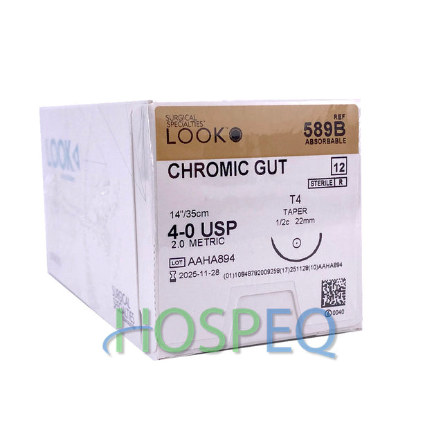 LOOK 4-0 Chromic Gut Dental Suture, 14"/35cm, T4, 22mm 1/2 Circle. MPN: 589B