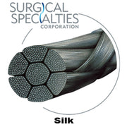 SURGICAL SPECIALTIES Silk Suture, Black Braided, Reverse Cutting, 6-0, 18"/45cm, 8mm, 1/2. MPN: D765N