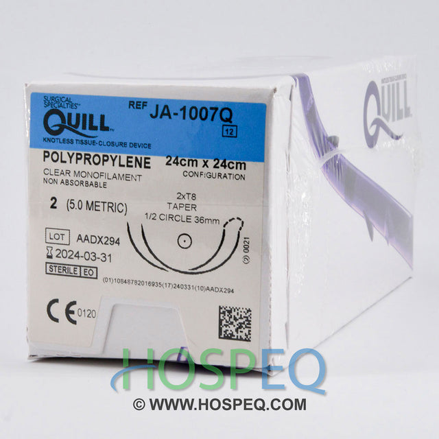 QUILL Polypropylene Suture, Taper Point, 2, 24cm x 24cm, 36mm, 1/2 Circle. MPN: JA-1007Q
