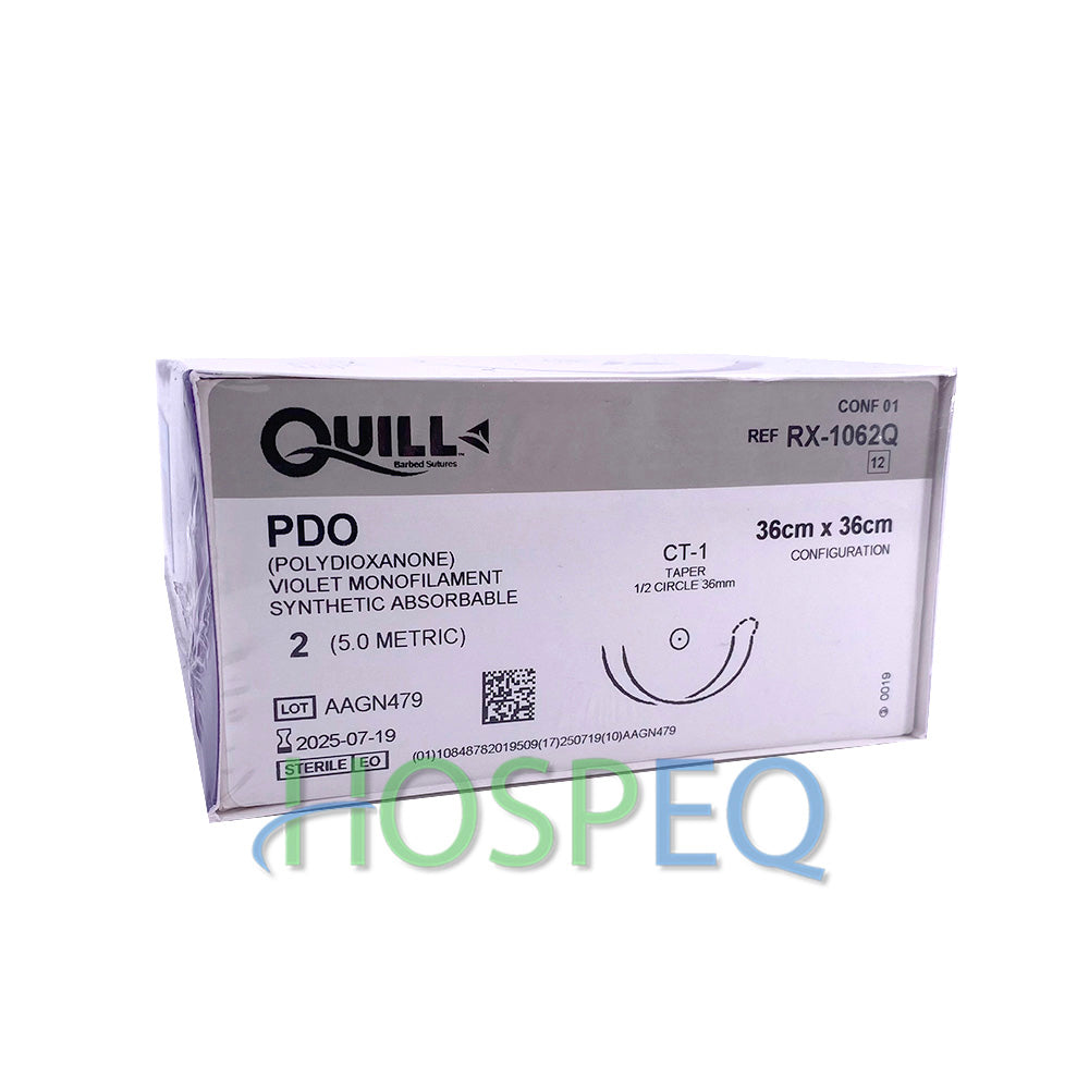 QUILL PDO Suture, Taper Point, 2, 36cm x 36cm, 36mm, 1/2 Circle. MPN: RX-1062Q