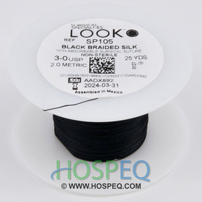 LOOK 3-0 Silk Suture Spool, Black Braid, 25 yd. MPN: SP105