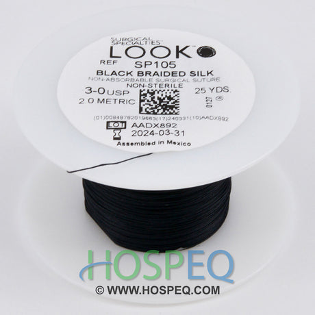 LOOK 3-0 Silk Suture Spool, Black Braid, 25 yd. MPN: SP105