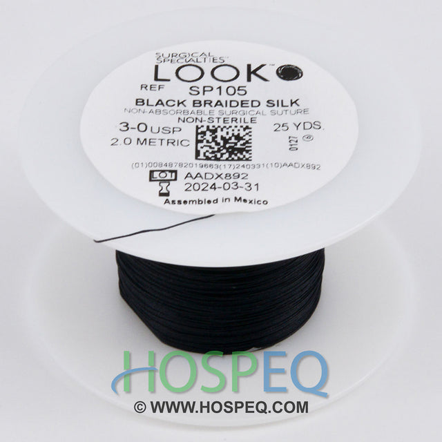 LOOK 3-0 Silk Suture Spool, Black Braid, 25 yd. MPN: SP105