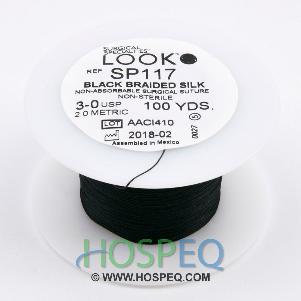 LOOK 3-0 Silk Suture Spool, Black Braid, 100 yd. MPN: SP117