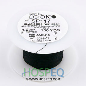 LOOK 3-0 Silk Suture Spool, Black Braid, 100 yd. MPN: SP117