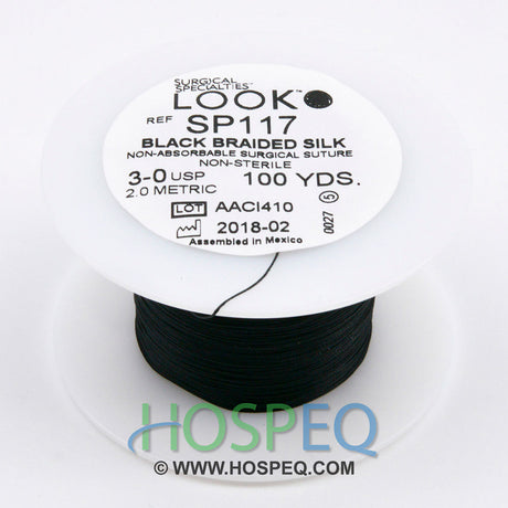 LOOK 3-0 Silk Suture Spool, Black Braid, 100 yd. MPN: SP117