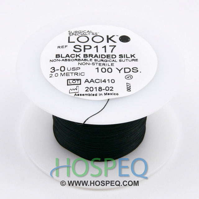 LOOK 3-0 Silk Suture Spool, Black Braid, 100 yd. MPN: SP117