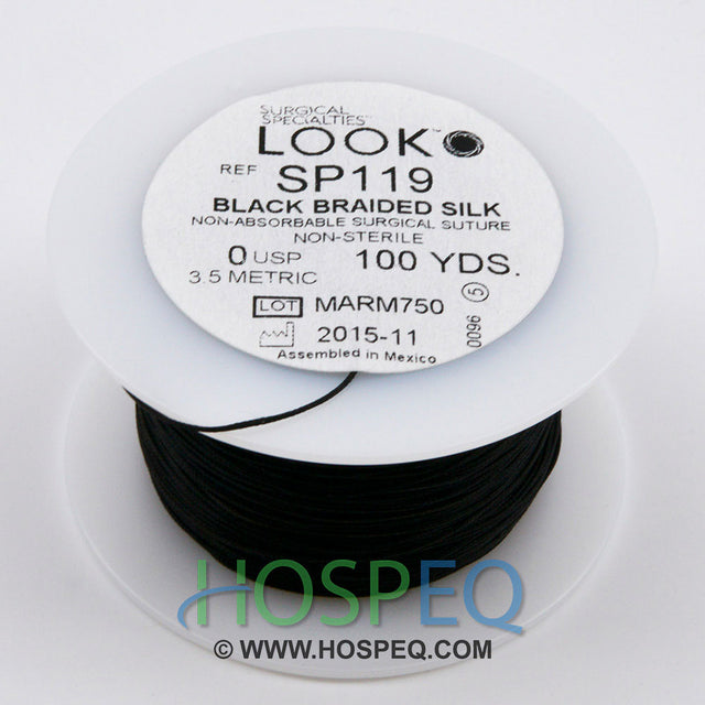 LOOK 0 Silk Suture Spool, Black Braid, 100 yd. MPN: SP119