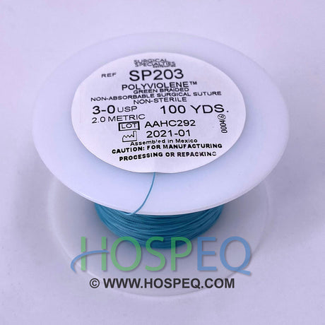 LOOK 3-0 Non-Absorbable Polyviolene Suture Spool, Green Braid, Uncoated, 100 yd. MPN: SP203