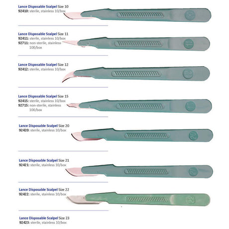 Lance Disposable Scalpel, Stainless, Size 22, Sterile, Green Handle, 10/bx. MPN: 92422 - Image 2