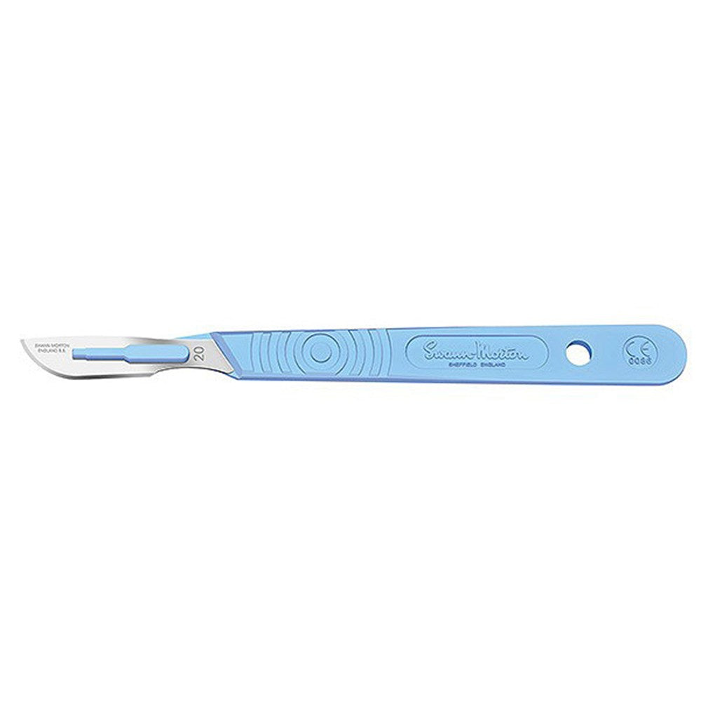 Swann Morton Disposable Scalpel, Stainless, Sterile, Size 20, Blue Handle, 10/bx. MPN: SM0506