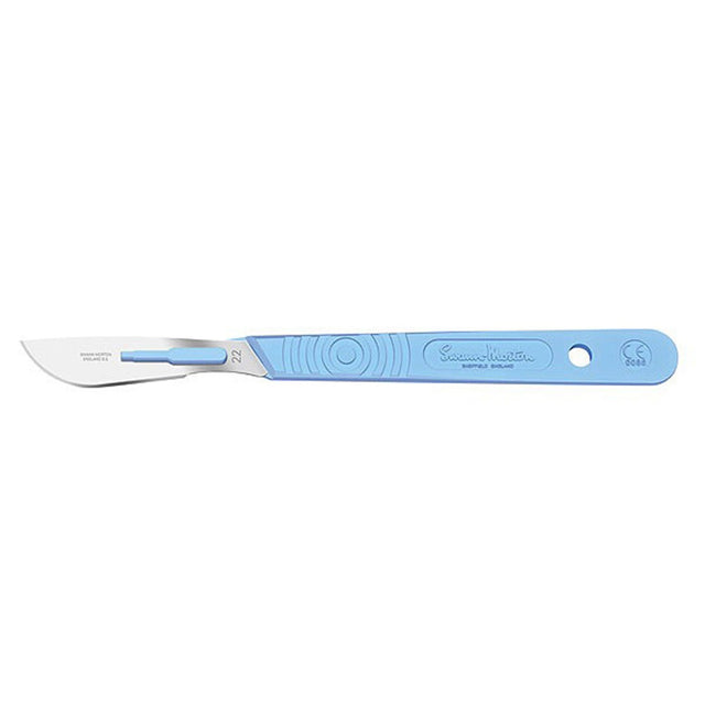 Swann Morton Disposable Scalpel, Stainless, Sterile, Size 22, Blue Handle, 10/bx. MPN: SM0508