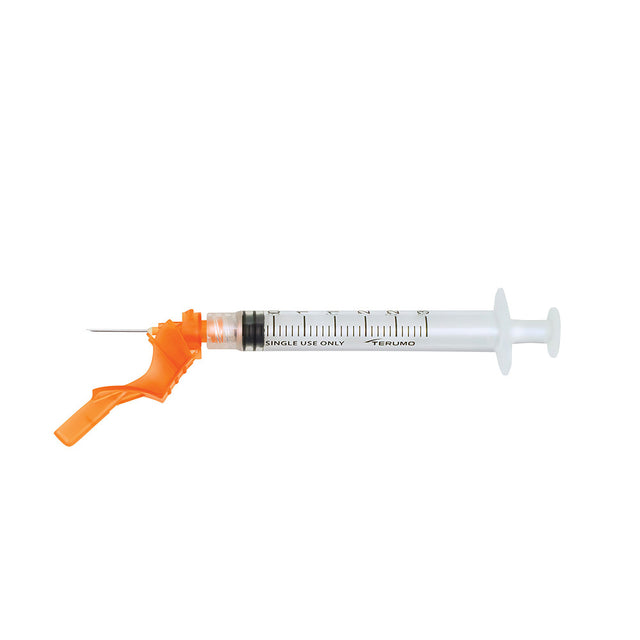 TERUMO ENGAUGE 3cc Hypodermic Syringe with Safety Needle, 25G x 1", 100/bx, 12 bx/cs. MPN: SENG-03L2525R