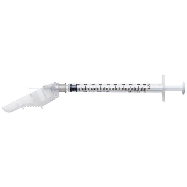 TERUMO SurGuard 3 Hypodermic 1cc Syringe with Safety Needle, 27G x 1/2", 100/bx, 4 bx/cs. MPN: SG3-01T2713