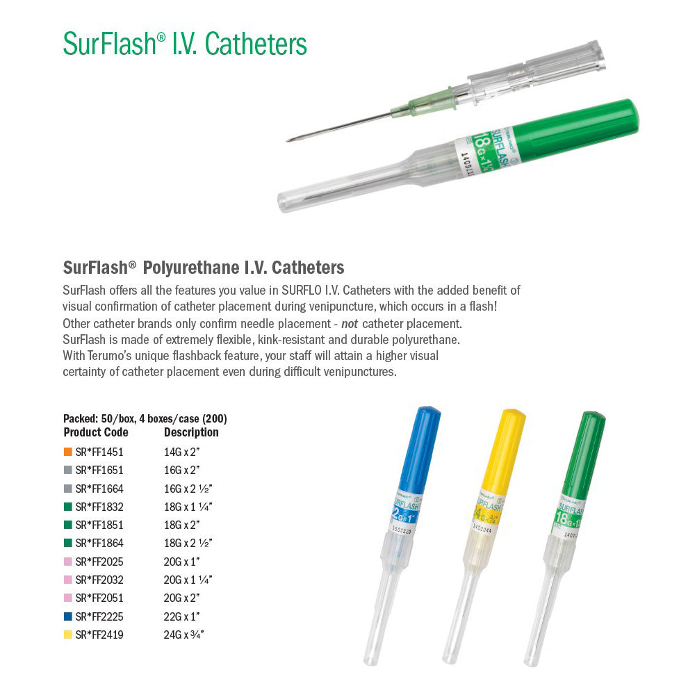 TERUMO SurFlash Polyurethane IV Catheter, 14G x 2", Orange, 50/bx, 4 bx/cs. MPN: 1SR*FF1451 - Image 2
