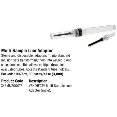 TERUMO Multi-Sample Luer Adapter, 100/bx, 30 bx/cs. MPN: 1XX*MN2000TE - Image 2