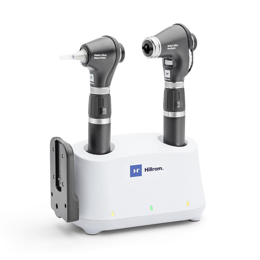 Welch Allyn 3.5V Diagnostic Set: PanOptic Plus LED Ophthalmoscope, MacroView Plus LED Otoscope for iExaminer, Universal Desk Charger, (2) Li-Ion USB Handles. MPN: 71-PM3LDE-US