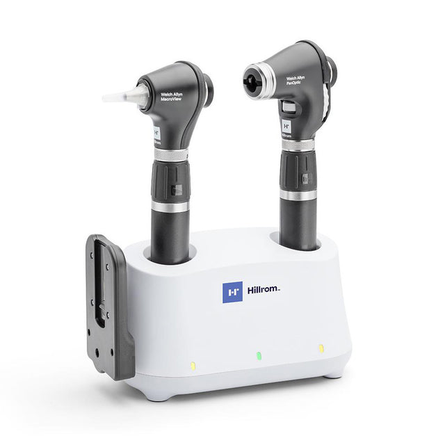 Welch Allyn 3.5V Diagnostic Set: PanOptic Plus LED Ophthalmoscope, MacroView Plus LED Otoscope for iExaminer, Universal Desk Charger, (2) Li-Ion USB Handles. MPN: 71-PM3LDE-US