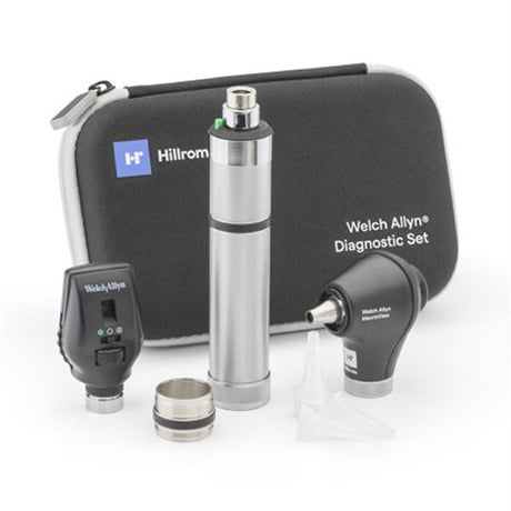 Welch Allyn 3.5V Diagnostic Set: Coaxial LED Ophthalmoscope, MacroView Basic LED Otoscope, NiCad Handle, Hard Case. MPN: 71-SM2CXX