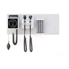 Welch Allyn 777 Integrated Wall System: Coaxial LED Ophthalmoscope, MacroView Basic LED Otoscope, Sphyg, Specula Dispenser. MPN: 777-SM2WAX