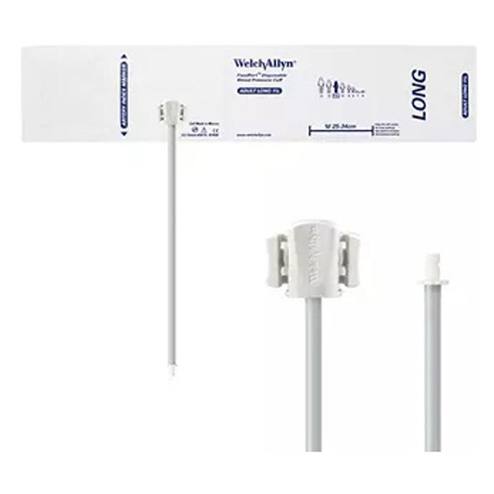 Welch Allyn FlexiPort Disposable Blood Pressure Cuff; Size-11L Adult Long, 1-Tube, Male Bayonet Connector; 20/pack. MPN: SOFT-11L-1HP