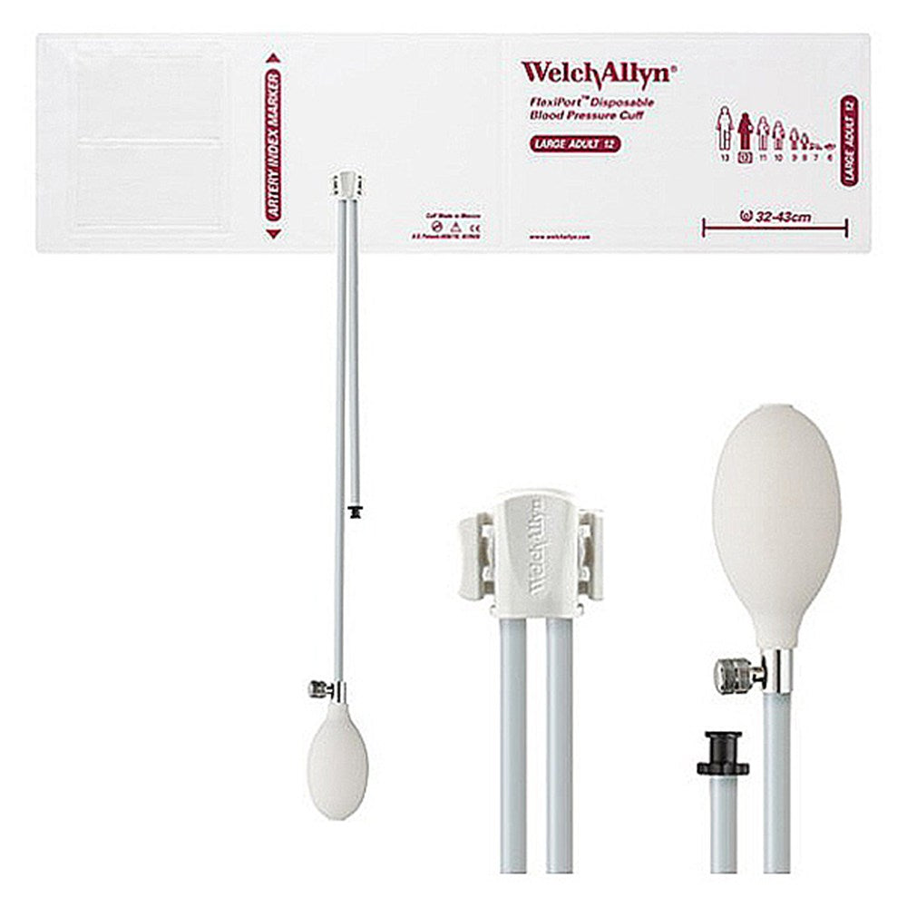 Welch Allyn FlexiPort Disposable Blood Pressure Inflation System: Size-12 Large Adult, 2-Tubes, Tri-Purpose Connector, 20/pack. MPN: SOFT-12-2BV