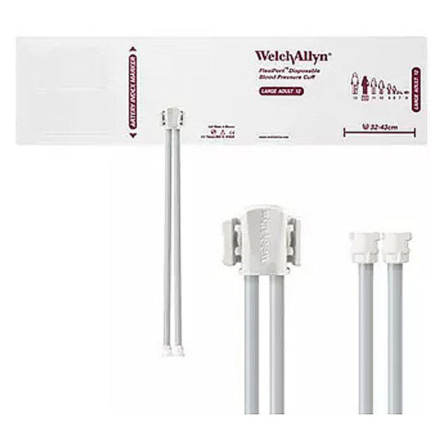 Welch Allyn FlexiPort Disposable Blood Pressure Cuff; Size-12 Large Adult, 2-Tubes, Female Locking Connectors; 20/pack. MPN: SOFT-12-2MQ