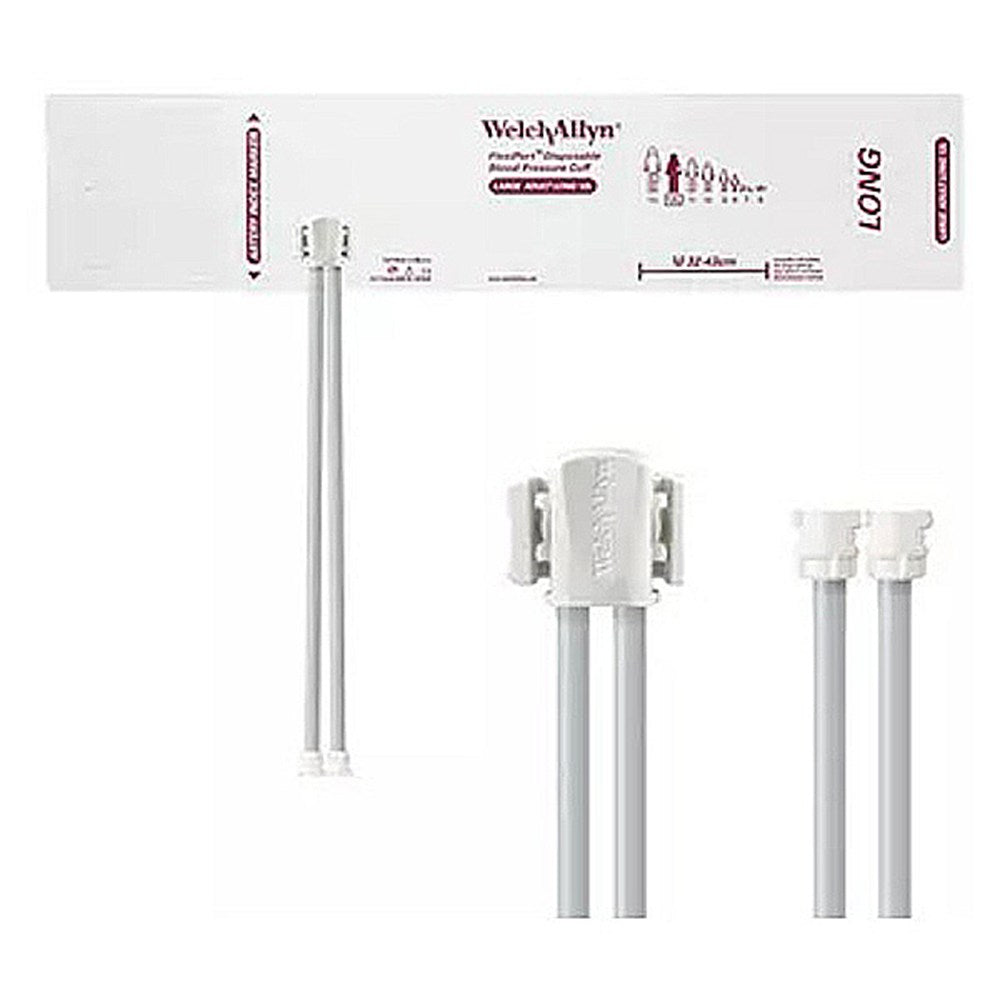 Welch Allyn FlexiPort Disposable Blood Pressure Cuff; Size-12L Large Adult Long, 2-Tubes, Female Locking Connectors; 20/pack. MPN: SOFT-12L-2MQ