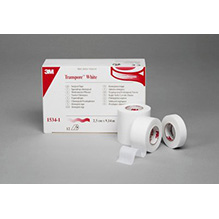 3M TRANSPORE White Dressing Tape, ½" x 10 yds, 24/box, 10 box/case. MFID: 1534-0