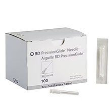 BD PrecisionGlide 27 G x ½" Needle, Regular Bevel, Sterile, 100/box, 10 box/case. MFID: 305109
