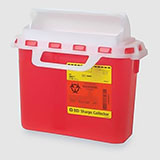 BD Patient/Exam Room Sharps Collector, 5.4 Qt, Red, Horiz Entry, 10.75"x10.75"x4" CB Door. MFID: 305517