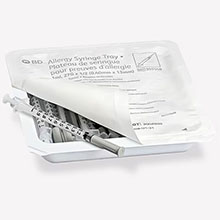 BD Allergist Tray, 1mL w/ Perm Attach Needle, 27 G x ½", Regular Bevel. MFID: 305540