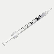 BD Tuberculin Syringe, ½mL w/ permanently attached needle, 27 G x ½", Regular Bevel. MFID: 305620