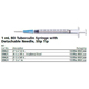 BD Tuberculin Syringe, 1mL, Detach Needle, Slip Tip, 27 G x ½", 100/box, 8 box/case. MFID: 309623