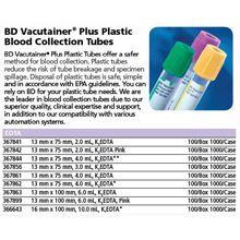 BD VACUTAINER Plus Plastic Whole Blood Tube, 13x75mm, 2.0mL, Pink, 100/box, 10 box/case. MFID: 367842