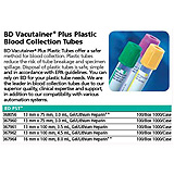 BD VACUTAINER Plus Plastic Plasma Tube, 13x75mm, 3.0mL, Lt Green, 100/pack. MFID: 367960 (USA ONLY)