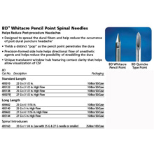 BD WHITACARE Pencil Point Spinal Needle, 27 G x 3½", High Flow, Grey, 10/box, 5 box/case. MFID: 405079