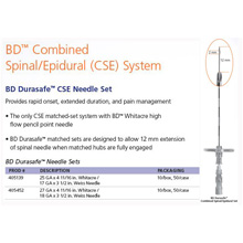 BD 25ga x 4 11/16" High Flow WHITACARE Spinal Needle & 17ga x 3½" Weiss Epidural Needle. MFID: 405139